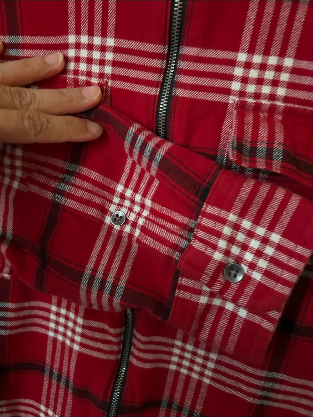 Chaps Ralph Lauren Petite Large 100% Cotton Red Plaid Zip-Up Shirt Jacket - Picture 8 of 9